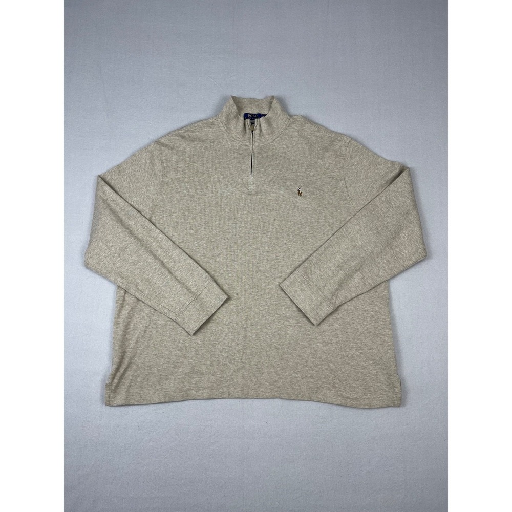Polo Ralph Lauren Sweater Mens 2XL Biege !/4 Mock Neck Pullover Flesh Pony